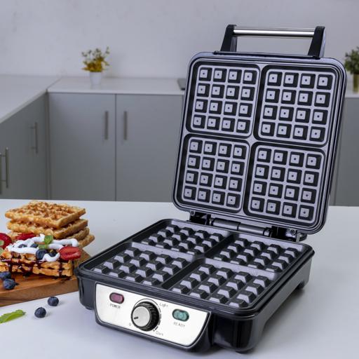 display image 9 for product Geepas Electric Waffle Maker 1100W- 4 Slice Non-Stick Electric Belgian Waffle Maker With Adjustable