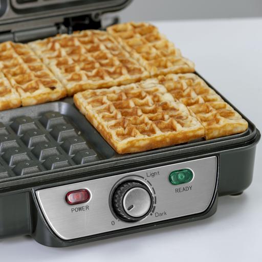 display image 10 for product Geepas Electric Waffle Maker 1100W- 4 Slice Non-Stick Electric Belgian Waffle Maker With Adjustable