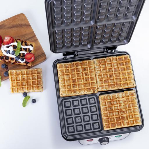 display image 4 for product Geepas Electric Waffle Maker 1100W- 4 Slice Non-Stick Electric Belgian Waffle Maker With Adjustable