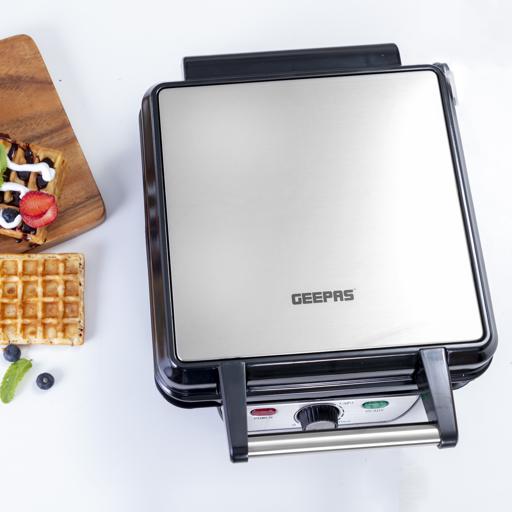 display image 2 for product Geepas Electric Waffle Maker 1100W- 4 Slice Non-Stick Electric Belgian Waffle Maker With Adjustable