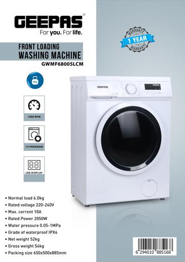 display image 9 for product 6Kg Front Loading Washing Machine, 15programs, GWMF68005LCU | 1000 RPM | LED Display | Waterproof IPX4 | 1 Years Warranty