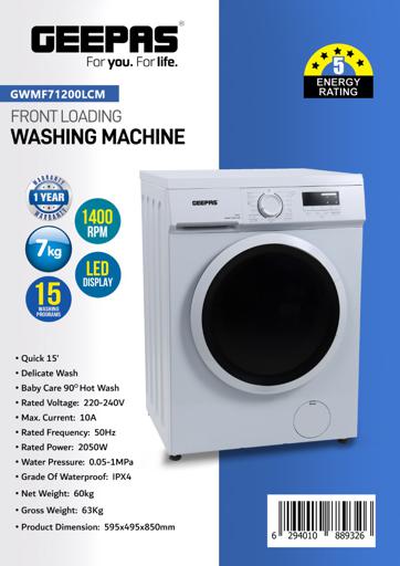 display image 16 for product Front Loading Washing Machine 7 Kg Geepas GWMF71200LCJ