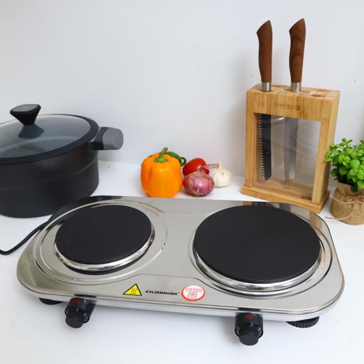 display image 5 for product Olsenmark Double Burner Electric Hot Plate - Operating indicator light: On/Off - Heat operation - Over heat protection - Auto-thermostat control - Power(watt): 2500 - Double plate Size(mm): 155+185mm