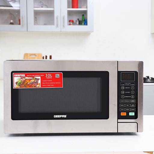 display image 5 for product Digital Microwave Oven 30L | 1500W Oven with Multiple Cooking Menus |Reheating, Defrost & Grill | Ideal Grilling, Roasting, Heating & More - Geepas 