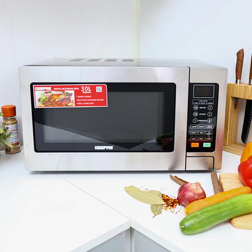 display image 1 for product Digital Microwave Oven 30L | 1500W Oven with Multiple Cooking Menus |Reheating, Defrost & Grill | Ideal Grilling, Roasting, Heating & More - Geepas 