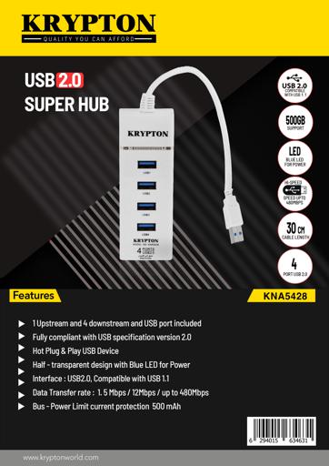 display image 18 for product USB 2.0 Super Hub, Compatible with USB 1.1, KNA5428 - 500GB Support, Blue LED for Power, Speed Up to 480mbps, 30cm Cable Length, 4 Port USB 2.0