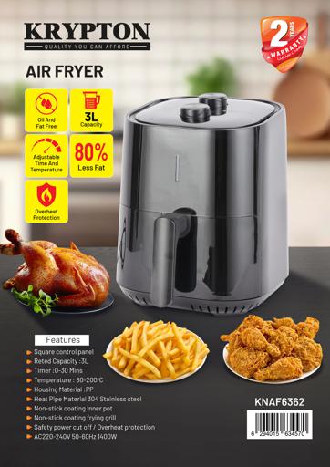 display image 15 for product Air Fryer with 3L Capacity & 30mins Timer, KNAF6362 | Stainless Steel Heating Pipe | Non-Stick Coating Inner Pot & Frying Grill | Power Cut Off/Overheat Protection