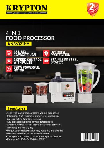 display image 10 for product Krypton KNB6021 Multifunctional 4 in 1 Juicer and Food Processor, Blender, Chopper & Grinder with 1.6L Jar, 2 Speed Pulse Function