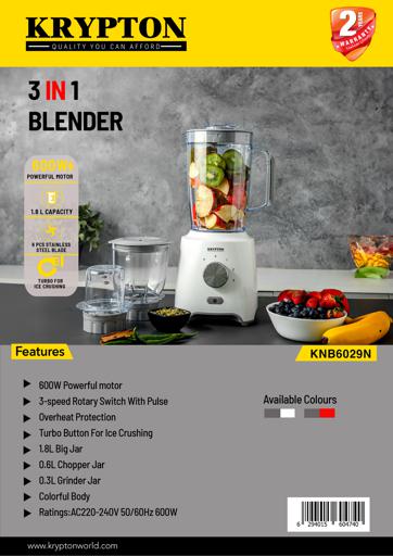 display image 12 for product Krypton KNB6029 300W, 3 in 1 Blender,1.5 ltr Blender Jar with Grinder Cups|Over Heat Protection | Heavy Duty