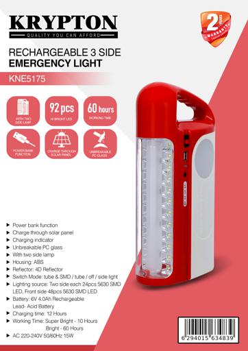 display image 9 for product Rechargeable 3 Side Emergency Lantern, 2 Side Lamp, KNE5175 | 92 Pcs Hi-Bright LED | 60 Hours Working | Power Bank Function| Charge Through Solar Panel | Unbreakable PC Glass