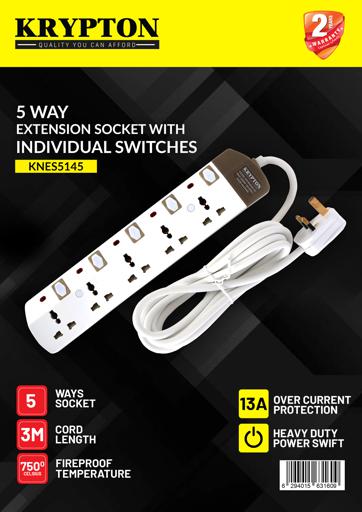 display image 6 for product Krypton 5 Way Extension Board Plug Power Extension Socket Multi Plug Power Cable High Quality