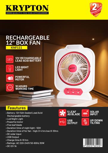 display image 8 for product Krypton 12'' Rechargeable Box Fan - Personal Desk Fan With - Personal Desk Fan With Led Night Light