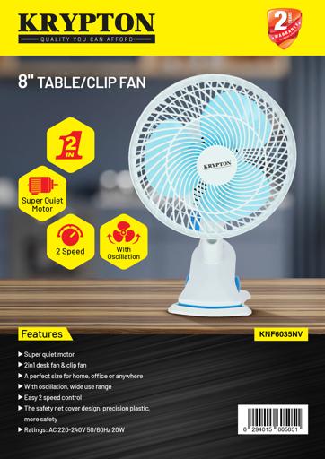 display image 7 for product Krypton 8-Inch Table Fan - 2 Speed Settings With Oscillating/Rotating And Static Feature