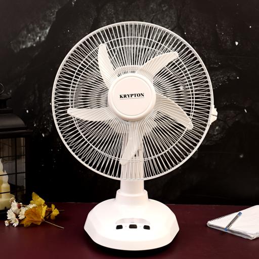 display image 1 for product Krypton 12-Inch Table Fan With Led - 2 Speed Settings With Oscillating/Rotating And Static Feature