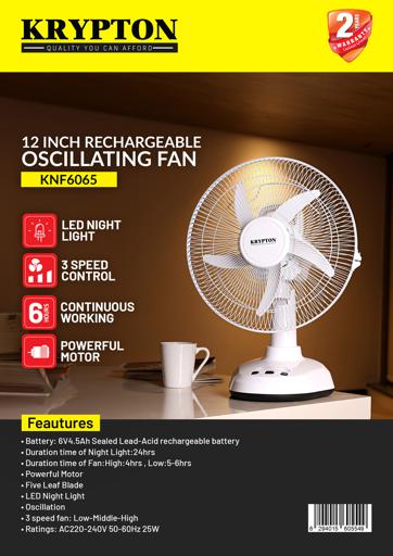 display image 9 for product Krypton 12-Inch Table Fan With Led - 2 Speed Settings With Oscillating/Rotating And Static Feature