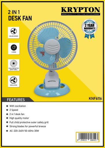 display image 9 for product Krypton 8-Inch Table Fan - 2 Speed Settings with Oscillating/Rotating and Static Feature - Electric Portable Desktop Cooling Fan for Desk Home or Office Use
