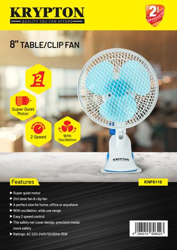 display image 7 for product Krypton 2-IN-1 Desk Fan- KNF6116| High Performance Table Fan with 2-Speed Controls and 3 Leaf Blades| Oscillation and Efficient Cooling, Perfect for Home and Office Use| High Quality 30W Motor for High Speed Wind| 2 Years Warranty, Blue and White
