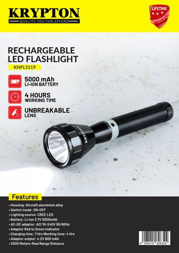 display image 10 for product Rechargeable LED Flashlight - High Power Flashlight Super Bright CREE LED Torch Light - Built-in 1900mAh Battery, USB Charging - Powerful Torch for Camping Hiking Trekking Outdoor