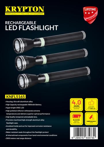 display image 16 for product Rechargeable LED Flashlight, 3 Hours Working, KNFL5165 | Lifetime Warranty for CREE LED | Unbreakable Lens | Rechargeable Battery 1900mAh | 3000 Meters Real Range Distance