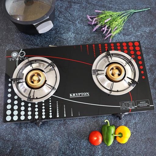 display image 4 for product Krypton Tempered Glass Double Burner Gas Stove - Auto Ignition - Stainless-Steel Drip Pan - Glass