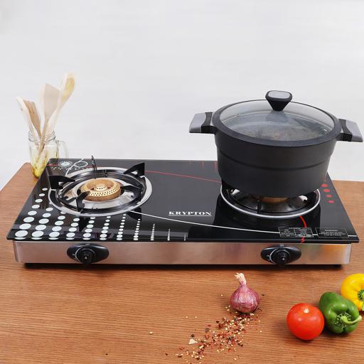 display image 3 for product Krypton Tempered Glass Double Burner Gas Stove - Auto Ignition - Stainless-Steel Drip Pan - Glass