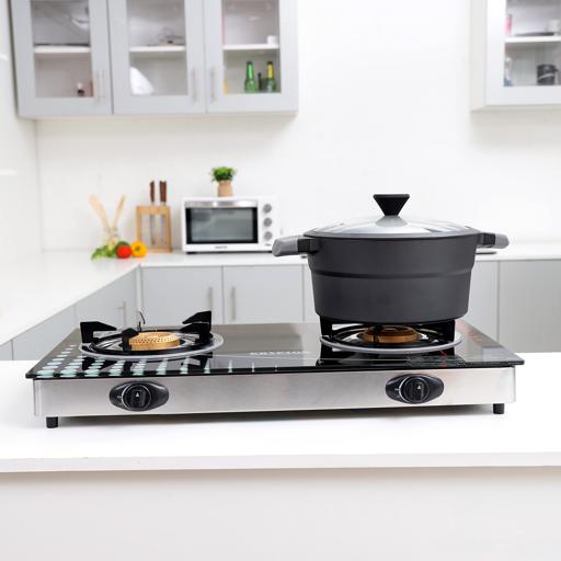 display image 2 for product Krypton Tempered Glass Double Burner Gas Stove - Auto Ignition - Stainless-Steel Drip Pan - Glass