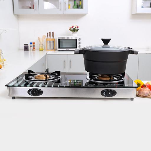 display image 1 for product Krypton Double Gas Burner - Stainless Steel Frame And Tray - 2 Burner (90Mm,70Mm) - Flame Gas Burner