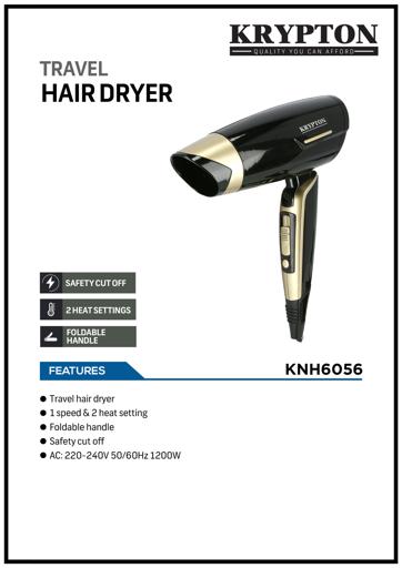 display image 14 for product Krypton 1200W Powerful Hair Dryer With Concentrator - 2-Speed & 2 Temperature Settings - Salon