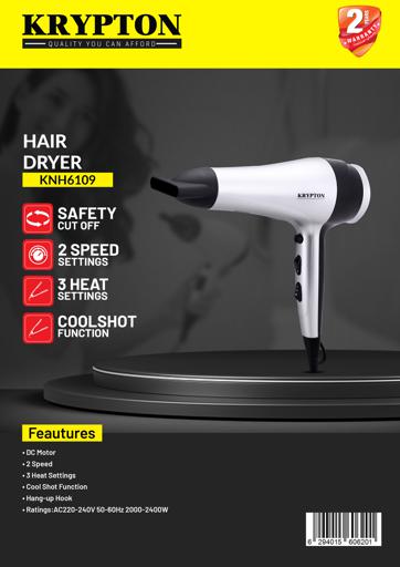 display image 15 for product Krypton 2400W Powerful Hair Dryer - 2-Speed & 3 Temperature Settings - Salon Quality With Cool Shot