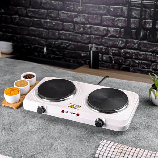 display image 3 for product Krypton KNHP5306 Electric Double Hot Plate 2000W | Cast Iron | Double Burner Hot Plate for Flexible Precise Table Top Cooking - Cast Iron Heating Plate - Portable Electric Hob with Temperature Control for Home, Camping & Caravan Cooking