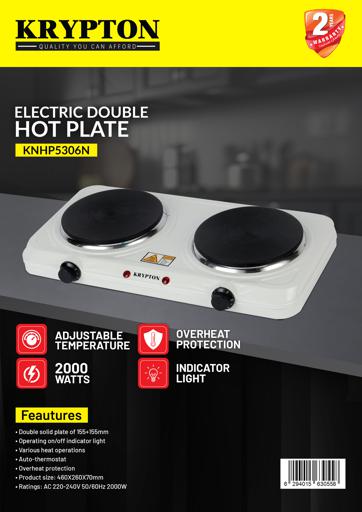 display image 13 for product Krypton KNHP5306 Electric Double Hot Plate 2000W | Cast Iron | Double Burner Hot Plate for Flexible Precise Table Top Cooking - Cast Iron Heating Plate - Portable Electric Hob with Temperature Control for Home, Camping & Caravan Cooking