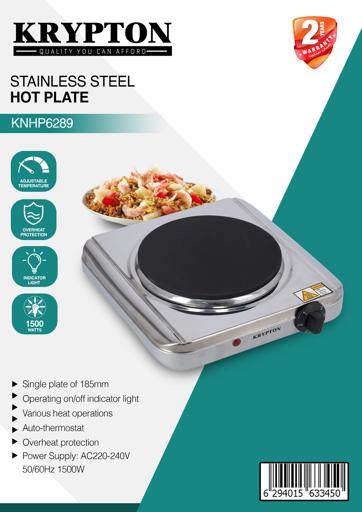 display image 8 for product Stainless Steel Hot Plate, 185mm, KNHP6289 | Single Plate | Auto-Thermostat | Overheat Protection | Various Heat Operations | On/Off Indicator Light