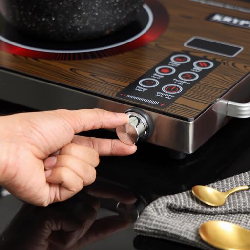 display image 3 for product Krypton Digital Infrared Cooker- KNIC6024/ Single Cooking Hob, 2000-Watt Burner with Adjustable Temperature, Energy Saving/ Touch and Sensor Touchpad Control, Multi Functions Include Fried, BBQ, Soup, Timer/ Brown, 2 Years Warranty