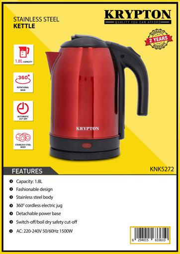 display image 10 for product Krypton KNK5272 1.8L S/S Water Kettle - Detachable Power Base| 360 Cordless Electric Jug| Comfortable Handle | Ideal for boiling water, eggs & more