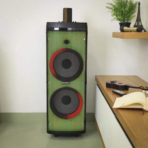 display image 2 for product Rechargeable Portable Speaker with 1 Mic & Remote | KNMS5193 | Bluetooth, USB, FM and TF card Compatible | 80000W | 12"x 2 Woofer with LED Lights