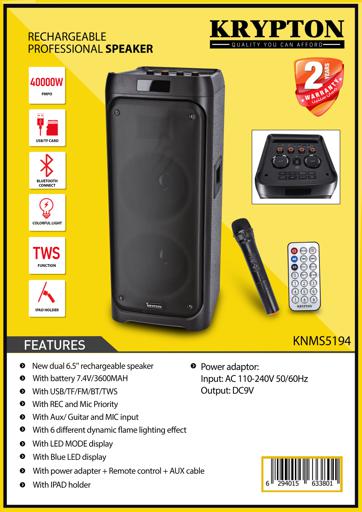 display image 11 for product 6.5'' Rechargeable Professional Speaker, KNMS5194 | With REC, AUX/ Guitar & MIC Input, Remote | Includes Mic, AUX Cable and iPad Holder | USB/ BT/ TF/ FM/ TWS