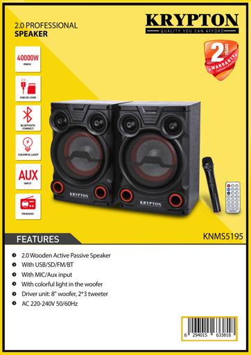 display image 11 for product 2.0 Professional Speaker with Remote & Microphone, KNMS5195 | 8" Woofer with Colourful Light | With USB/Bluetooth Connect/FM Radio/SD/Aux Input | 40000W PMPO