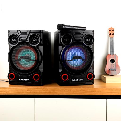 display image 1 for product 2.0 Professional Speaker with Remote & Microphone, KNMS5195 | 8" Woofer with Colourful Light | With USB/Bluetooth Connect/FM Radio/SD/Aux Input | 40000W PMPO