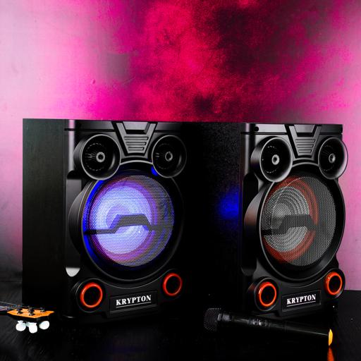display image 3 for product 2.0 Professional Speaker with Remote & Microphone, KNMS5195 | 8" Woofer with Colourful Light | With USB/Bluetooth Connect/FM Radio/SD/Aux Input | 40000W PMPO