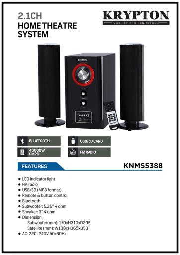 display image 4 for product 2.1 Bluetooth Home Theater Speaker with USB, SD, FM, and Remote - Krypton High Power Professional Speaker 