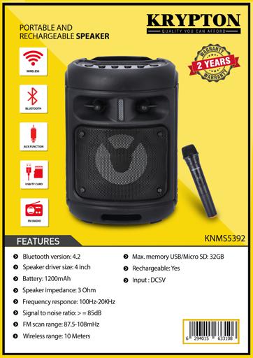 display image 9 for product Portable Rechargeable Speaker with Wireless Mic | KNMS5392 | BT/TF/USB/FM/AUX/SD card Inputs - Karaoke Speaker | Bluetooth 4.2 | 2 Years Warranty