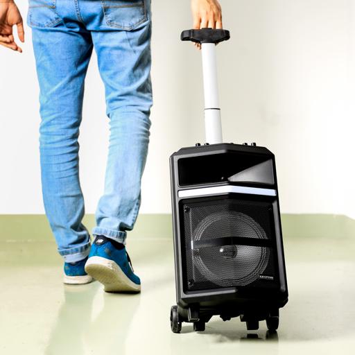 display image 3 for product Portable Professional Rechargeable Speaker, KNMS5393 | Trolley Handle & Wheels | TWS Function | BT/ Aux/ USB/ TF/FM/ Mic | Perfect for Indoor & Outdoor Use