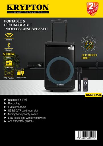 display image 11 for product Portable and Rechargeable Professional Speaker, KNMS6220 | TWS Connection, BT/FM/USB/TF Card | LED Display | Wireless MIC, Remote Control | 50000W PMPO | LED Disco Light