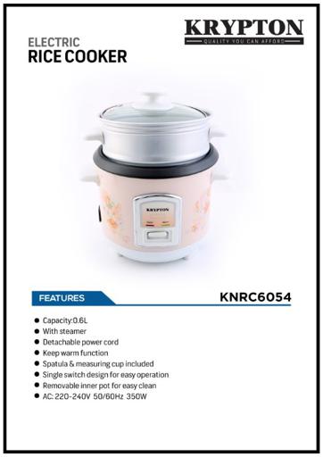 display image 12 for product Krypton 350W 0.6L Rice Cooker With Steamer