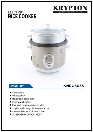 display image 12 for product Krypton 400W 1 L Rice Cooker With Steamer