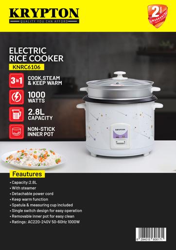 display image 10 for product Krypton 1000W 2.8L Rice Cooker With Steamer