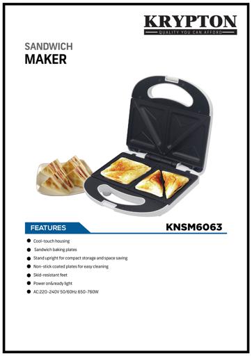 display image 8 for product Krypton Sandwich Maker 760W 2 Slice Sandwich Maker - Cooks Delicious Crispy Sandwiches - Cool Touch