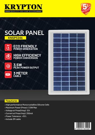 display image 6 for product Geepas 3.5W Max Power Solar Panel with 3M Cable for Home Lighting and Small Battery Charging