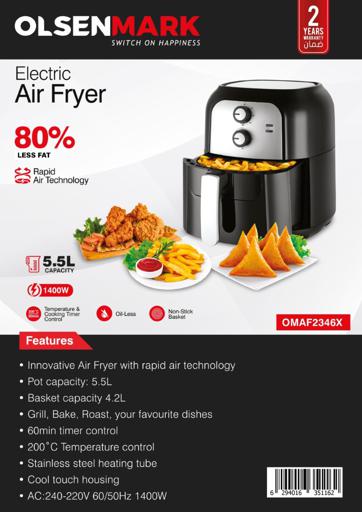 display image 11 for product Olsenmark 1500W Air Fryer With Rapid Air Circulation System - 80-200 C Adjustable Temperature Control