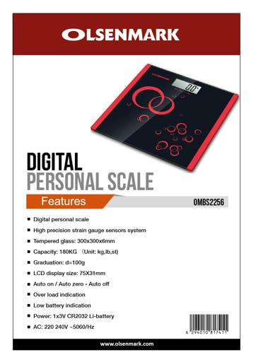 display image 8 for product Olsenmark Digital Personal Scale - Tempered Glass Platform - 180Kg Capacity - Lcd Display - Auto Zero